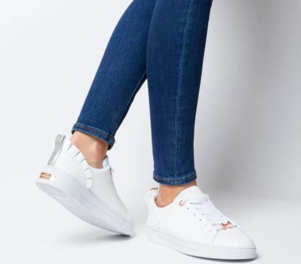 Ted Baker Astrina Leather Sneakers Womens Size 9 White Ruffles Trainers Shoes